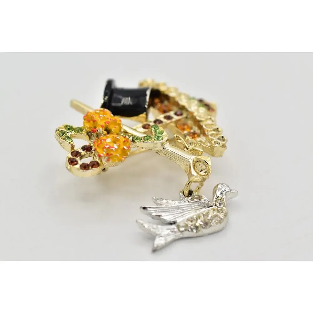 Lindeburg Vintage Umbrella Hat Cane Pin Brooch Singing In Rain 1970s Signed 9B